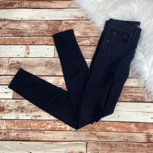 Express Women's Legging Mid Rise Skinny Jeans Sz 00 Black Distressed Stretch Zip